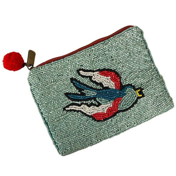 Koala Bay Hand Beaded Blue Bird Pouch - Picture 1 of 5